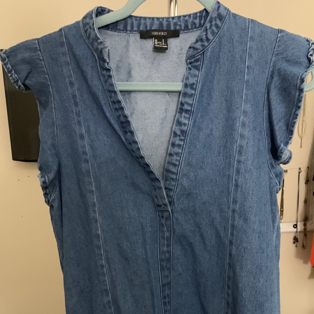Forever 21 Denim Botton Ruffled Dress Size S